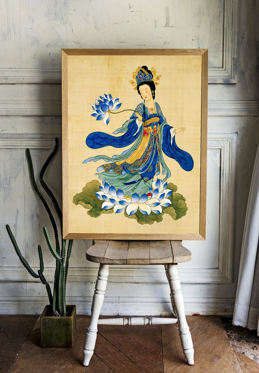 Chinese Lotus Goddess Illustration Poster. room preview