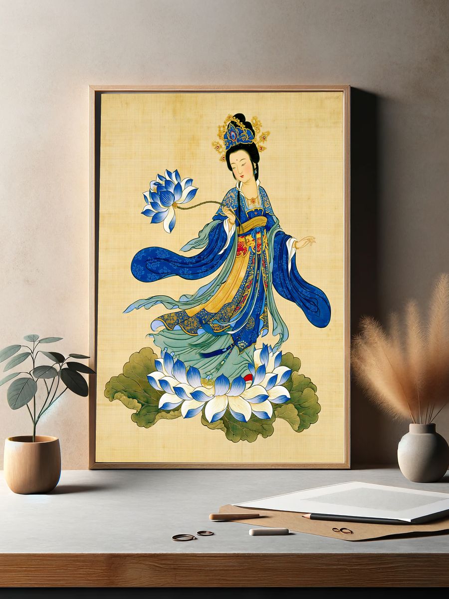 Chinese Lotus Goddess Illustration Poster. — room view 2