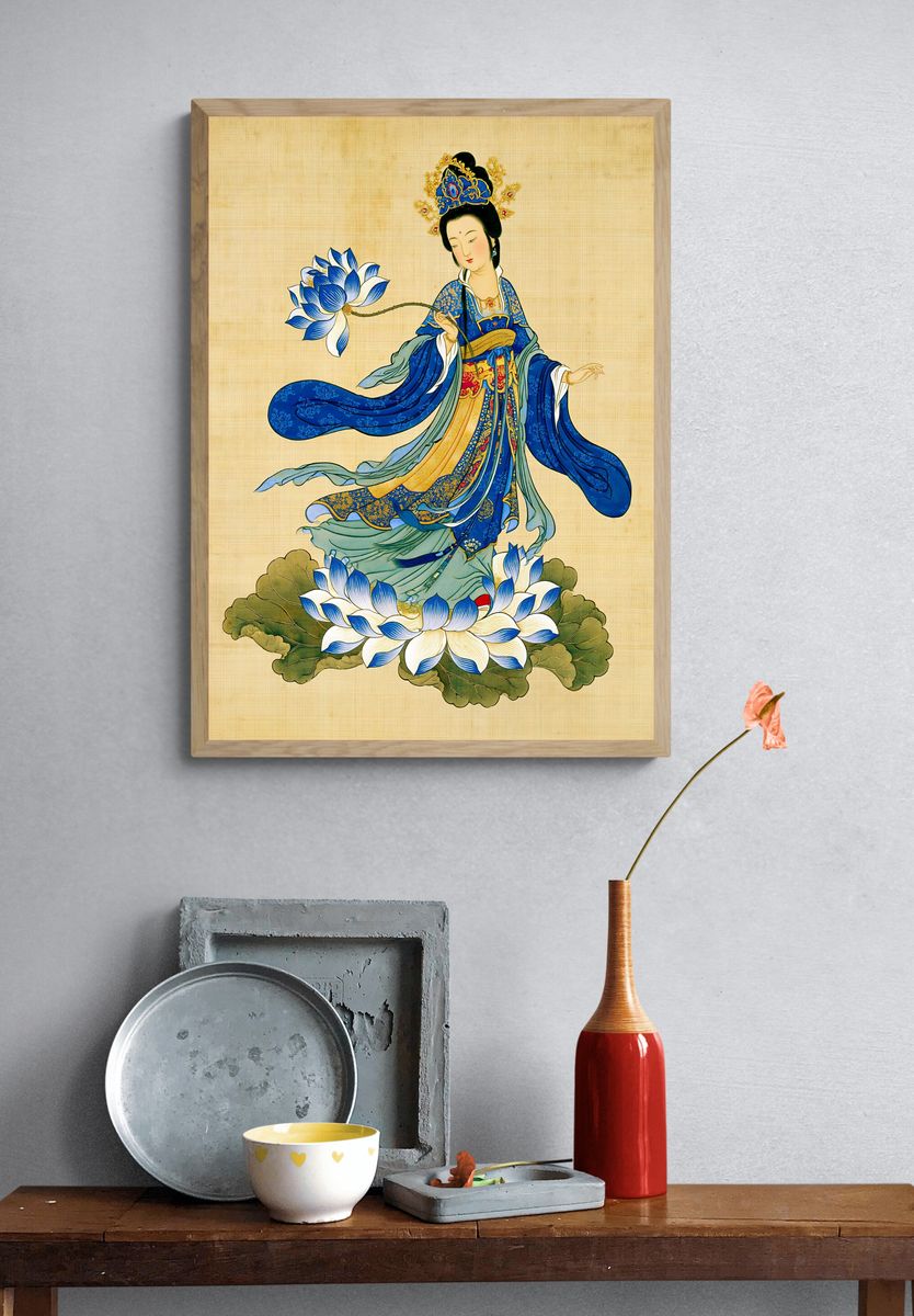 Chinese Lotus Goddess Illustration Poster. — room view 3