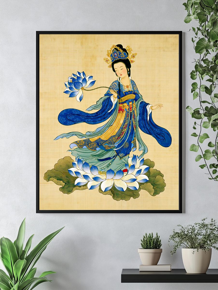 Chinese Lotus Goddess Illustration Poster. — room view 4