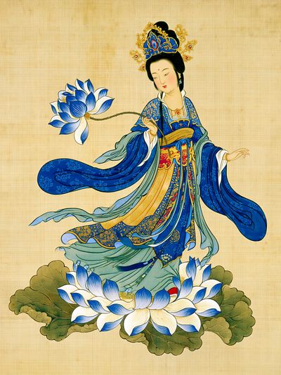 Chinese Lotus Goddess Illustration Poster. poster