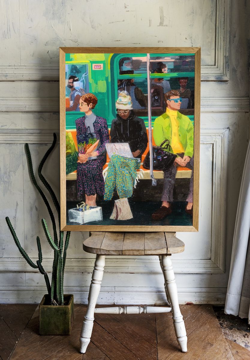 Subway Commuters Illustration Poster. room preview