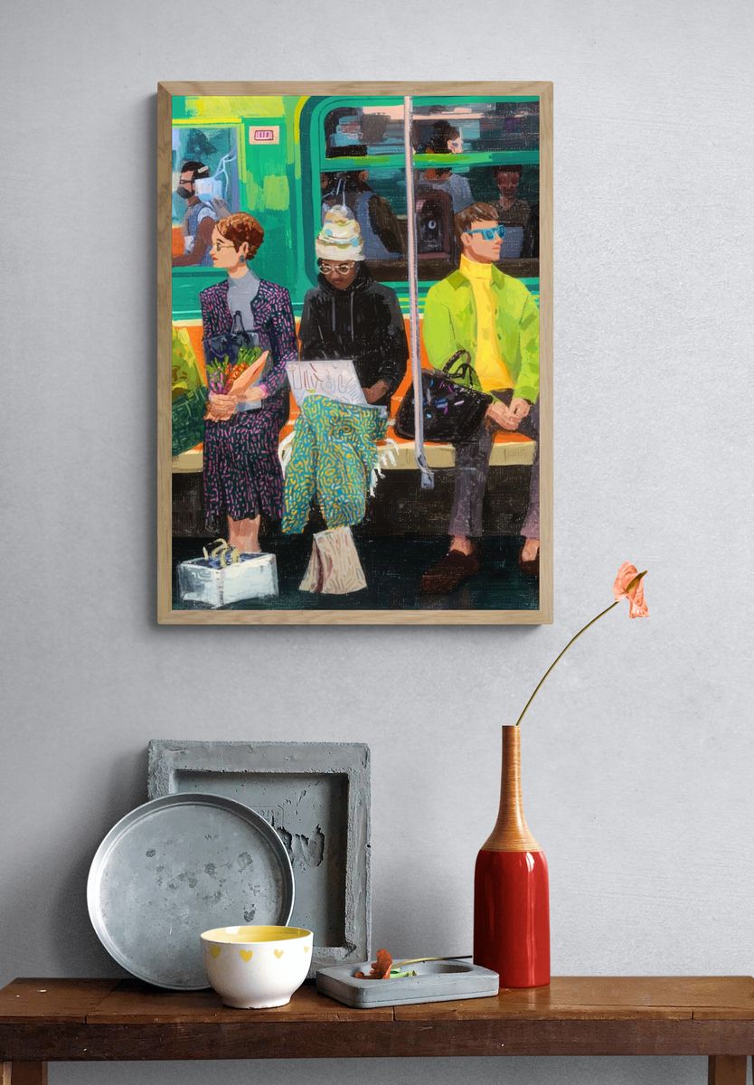 Subway Commuters Illustration Poster. — room view 3