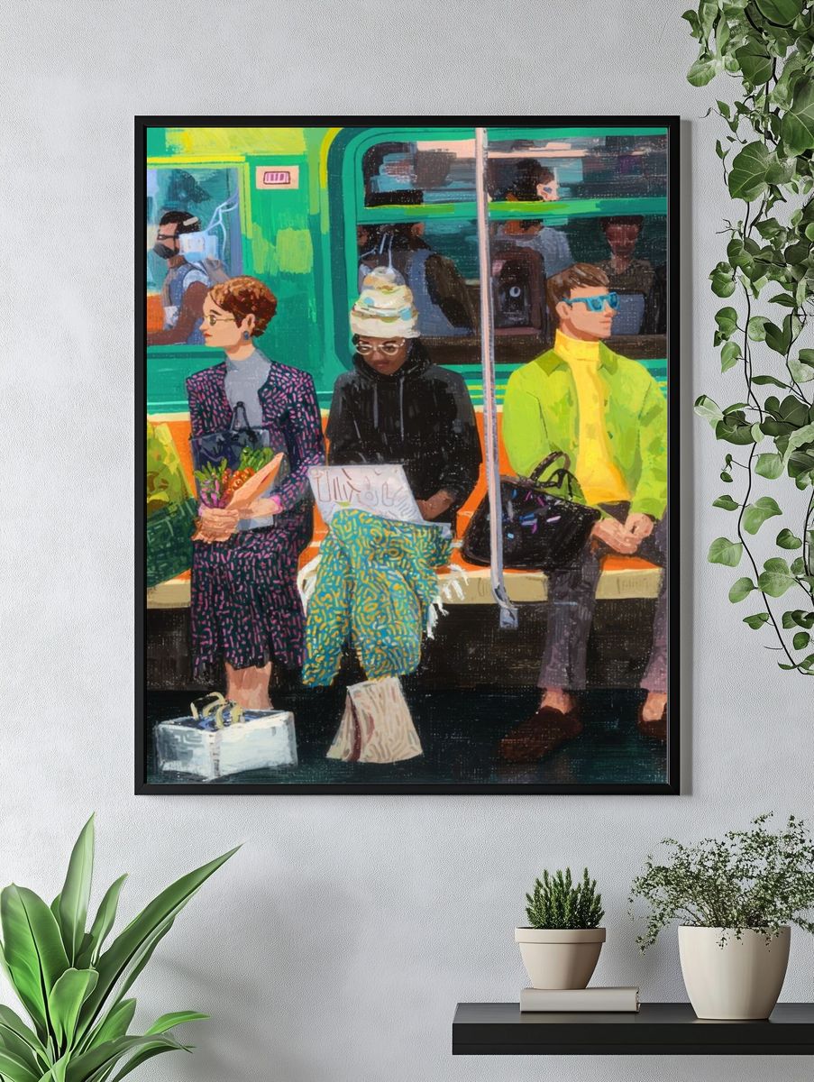 Subway Commuters Illustration Poster. — room view 4