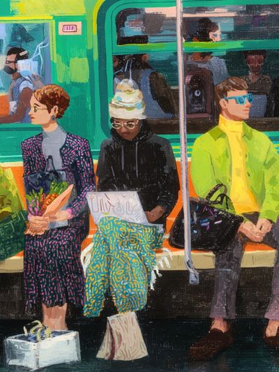 Subway Commuters Illustration Poster.