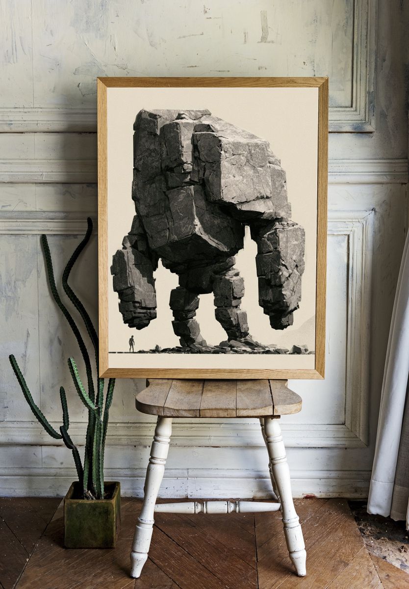 Colossal Stone Walker Surrealism Print. room preview