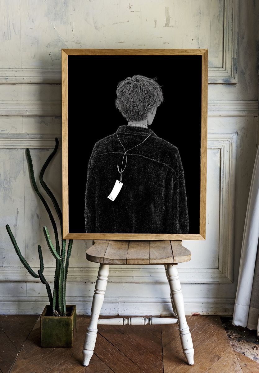 Back View Figure Minimalist Print. room preview