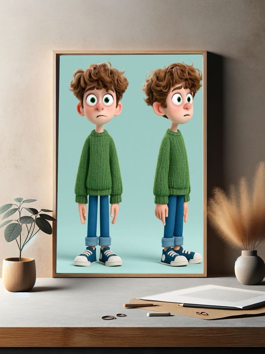 Shy Boy Character Illustration Poster. — room view 2