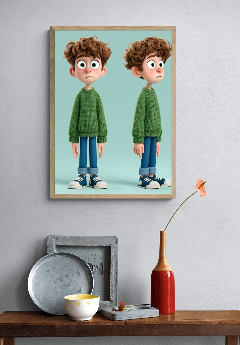 Shy Boy Character Illustration Poster. — room view 3