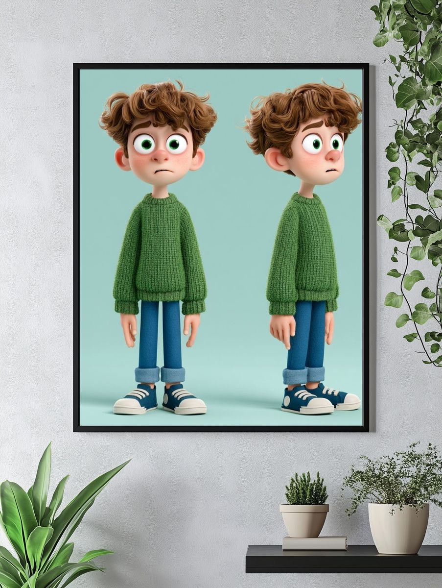 Shy Boy Character Illustration Poster. — room view 4