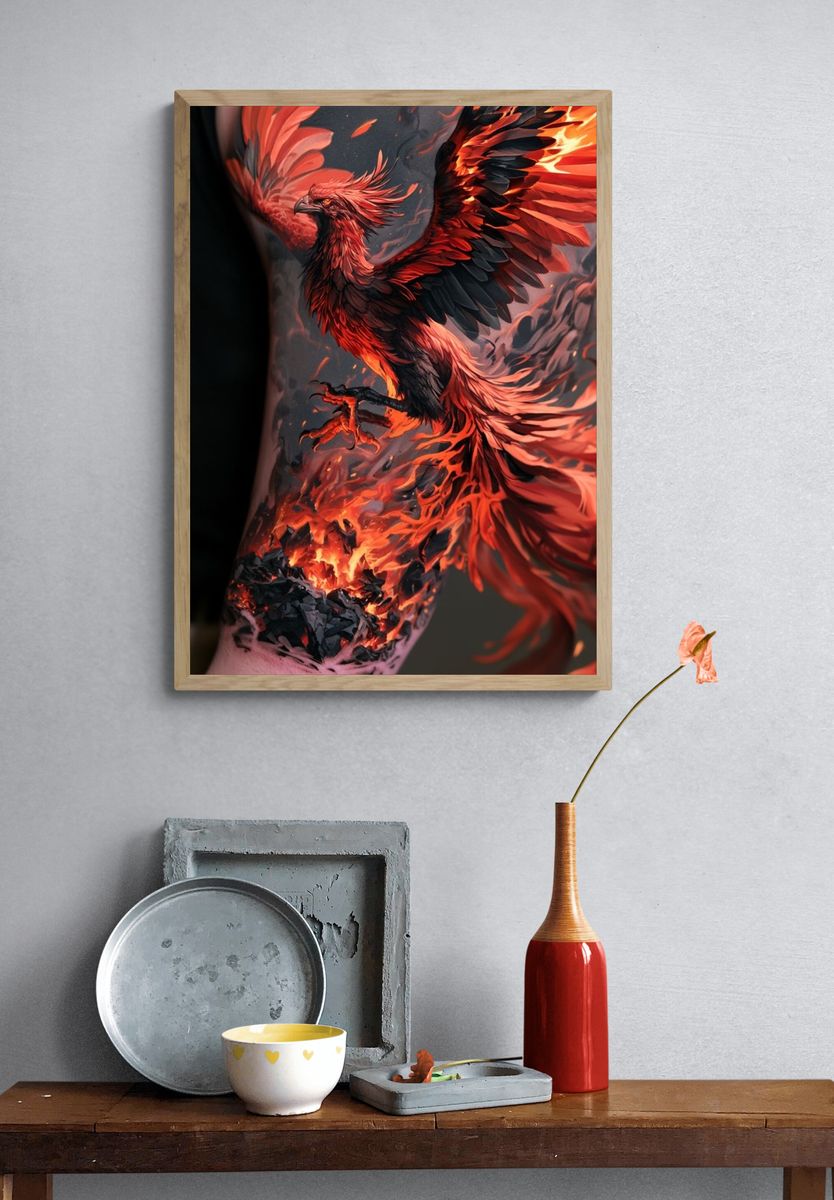 Phoenix Flame Digital Art Poster. — room view 3