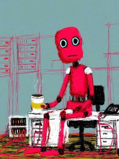 Pink Robot Figure Illustration Poster.