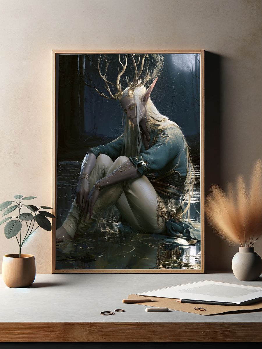 Moonlit Forest Elf Portrait Print. — room view 2