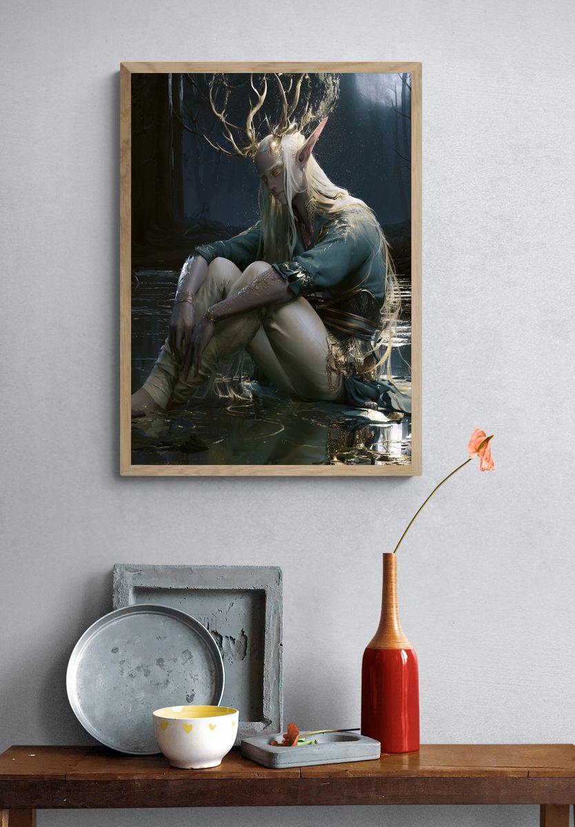 Moonlit Forest Elf Portrait Print. — room view 3