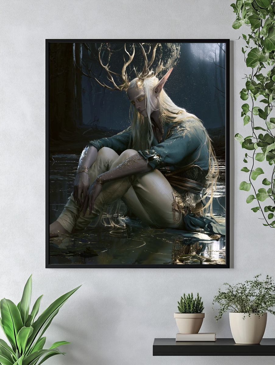 Moonlit Forest Elf Portrait Print. — room view 4