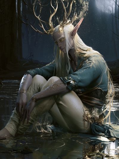 Moonlit Forest Elf Portrait Print.