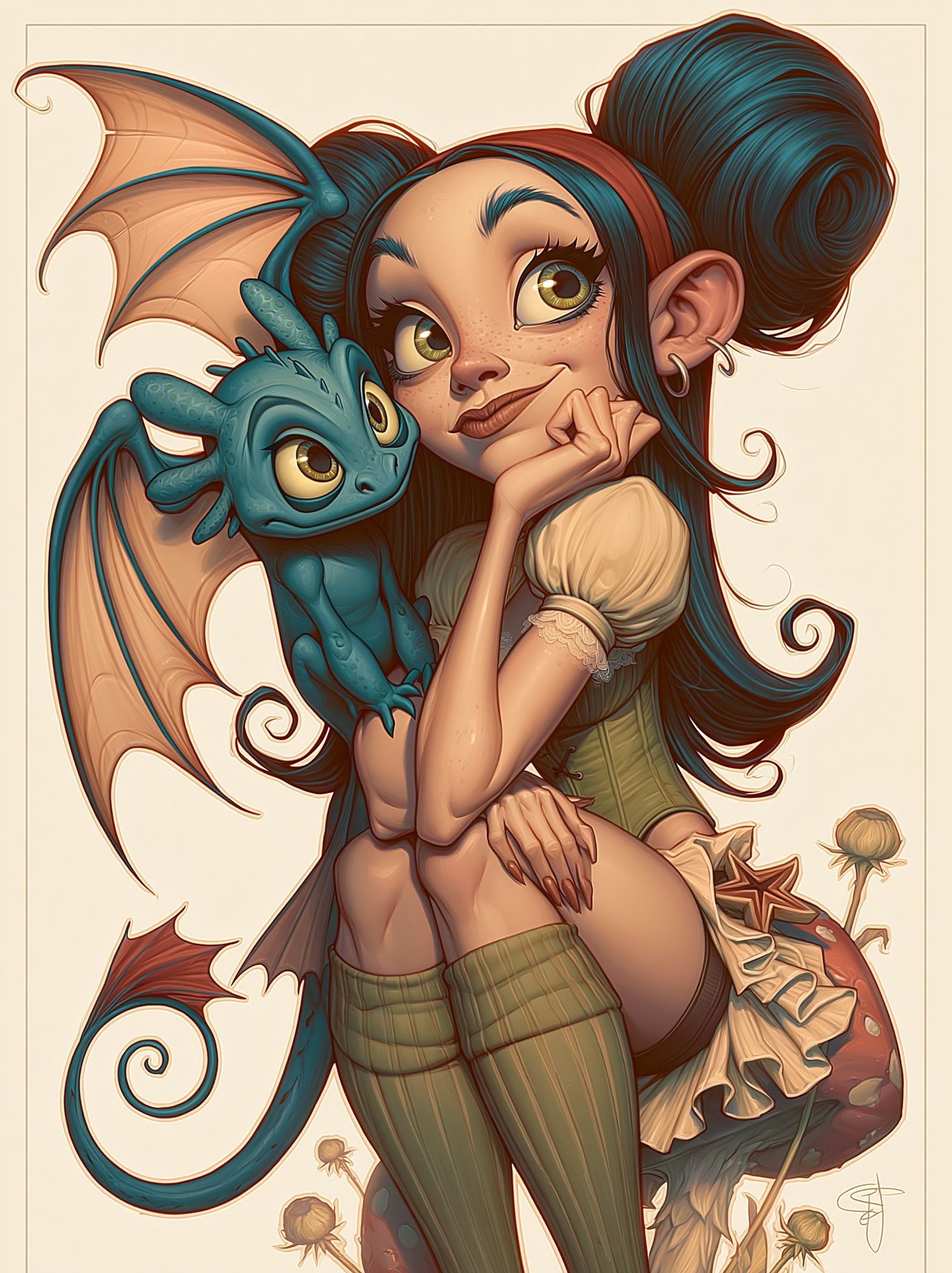 Dragon Girl Fantasy Illustration Poster. poster — illustration art