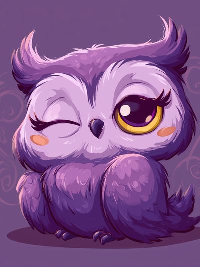 Cute Purple Owl Cartoon Poster.