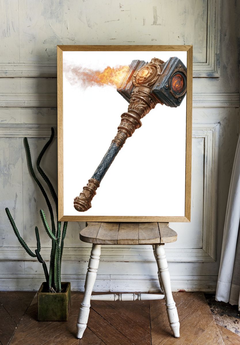 Flaming Warhammer Digital Art Poster. room preview