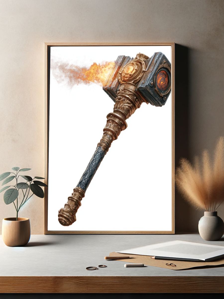 Flaming Warhammer Digital Art Poster. — room view 2
