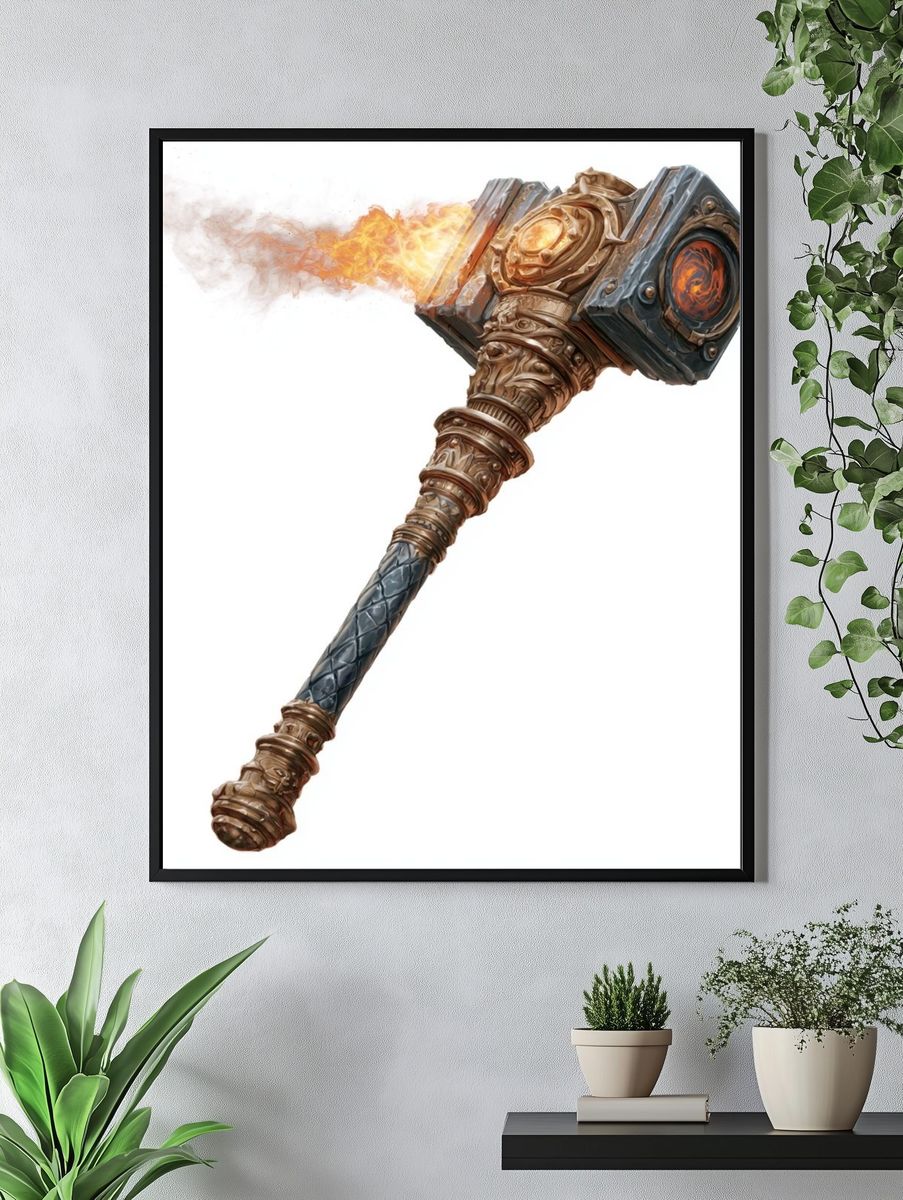 Flaming Warhammer Digital Art Poster. — room view 4