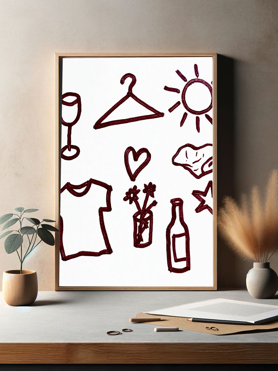 Wine Icons Illustration Poster. — room view 2
