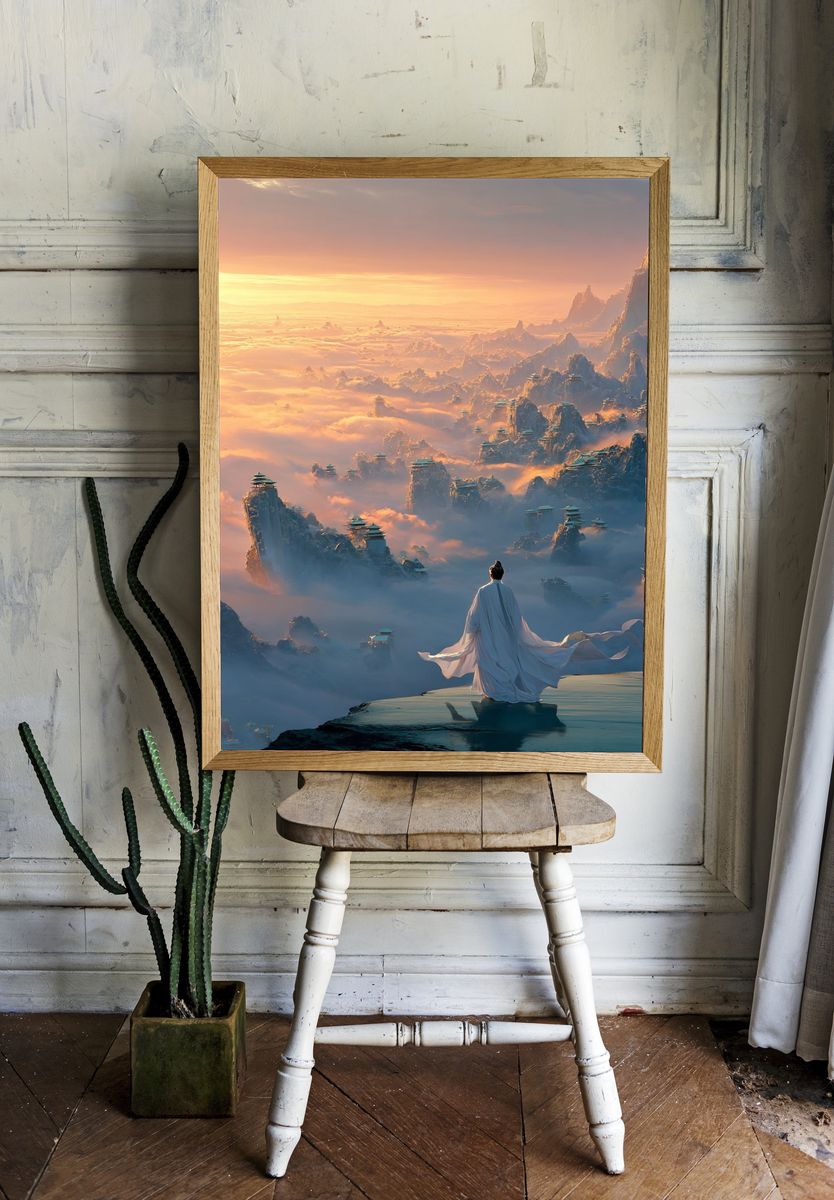 Celestial Mountain Dawn Print. — room view 1