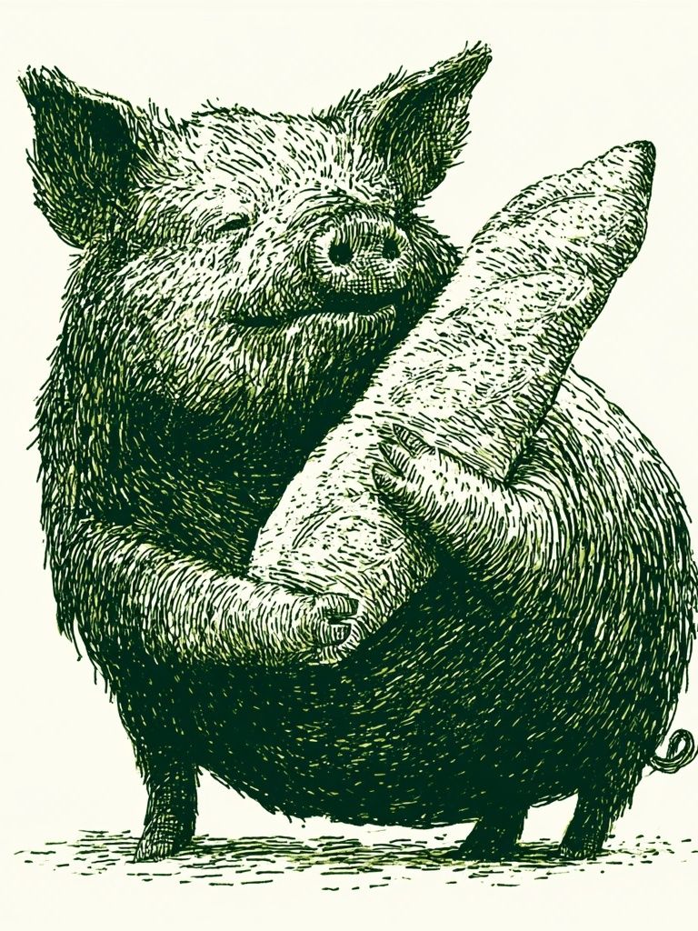 Pig with Baguette Illustration Poster. poster — illustration art