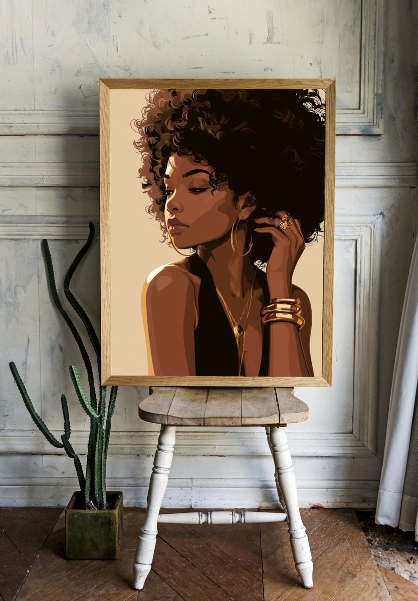 Elegant Afro Portrait Print. room preview