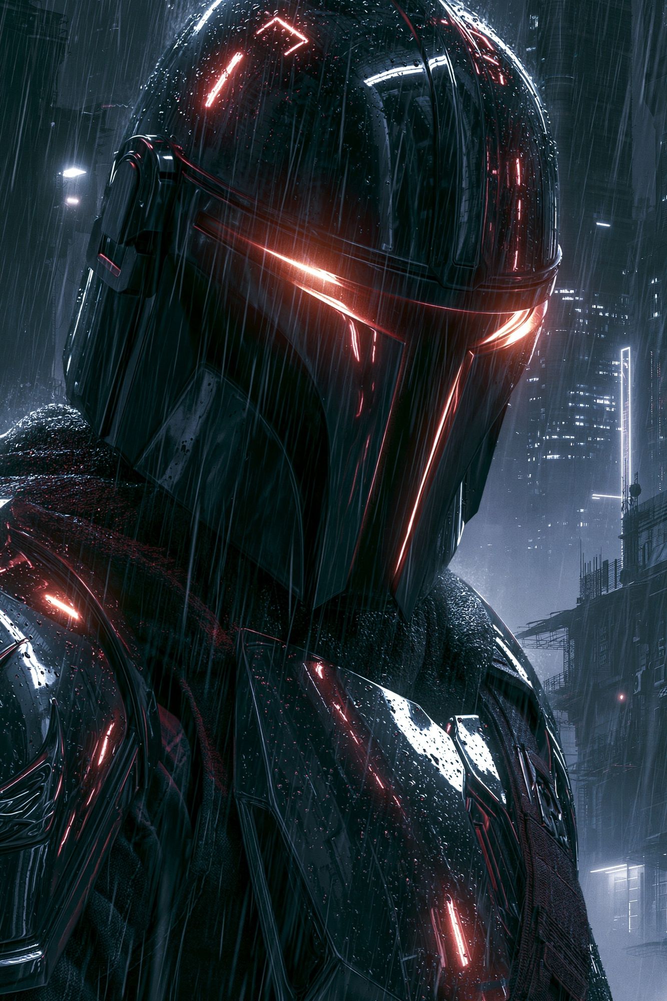 Cyberpunk Helmet Rain Poster. poster — illustration art
