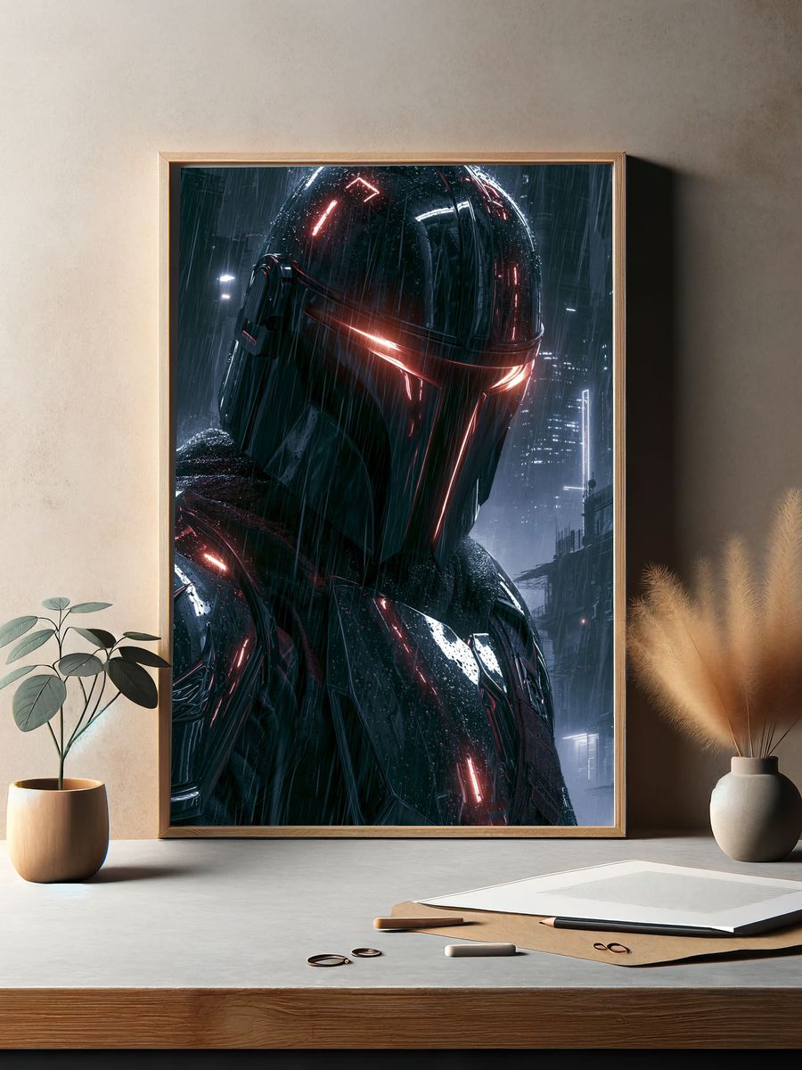 Cyberpunk Helmet Rain Poster. — room view 2