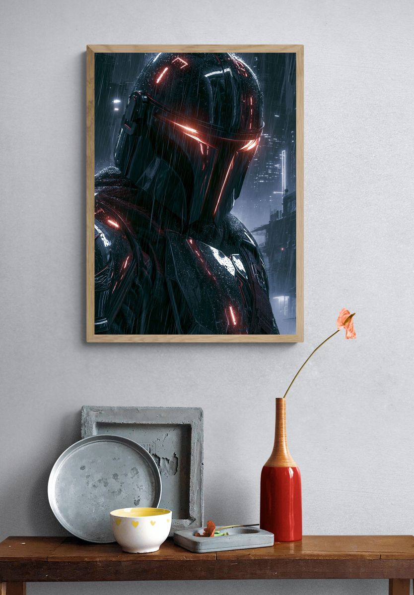 Cyberpunk Helmet Rain Poster. — room view 3