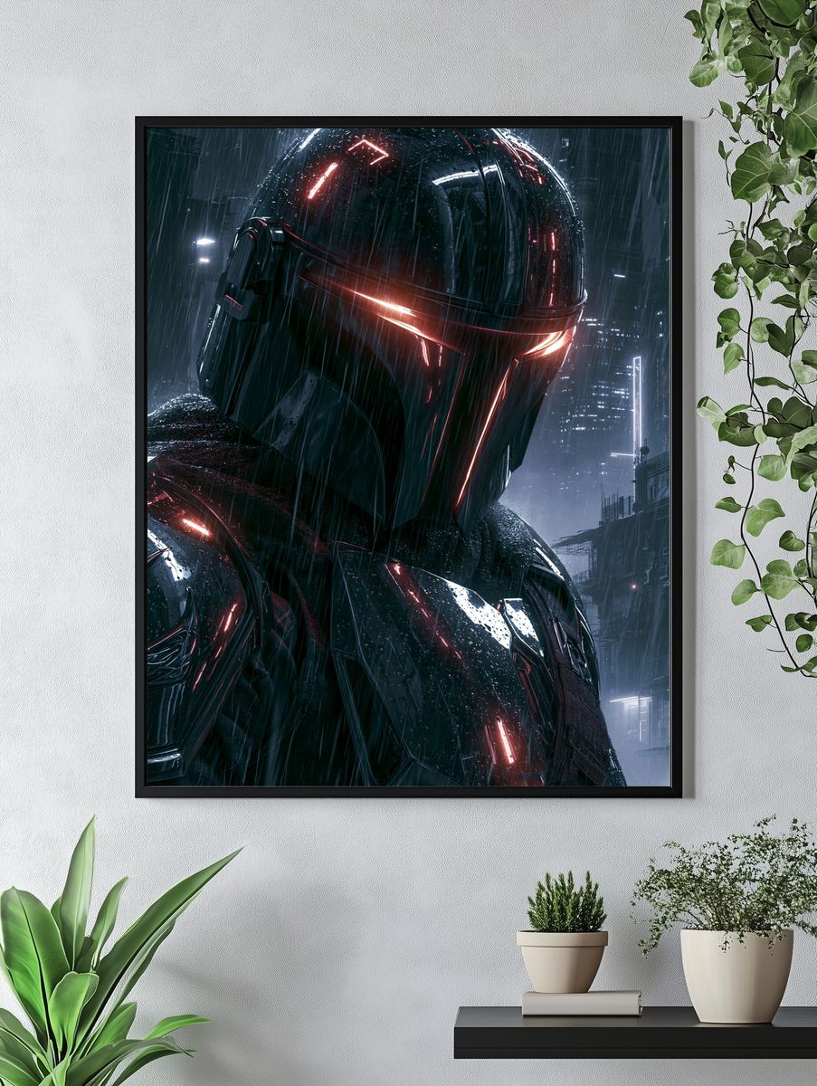 Cyberpunk Helmet Rain Poster. — room view 4