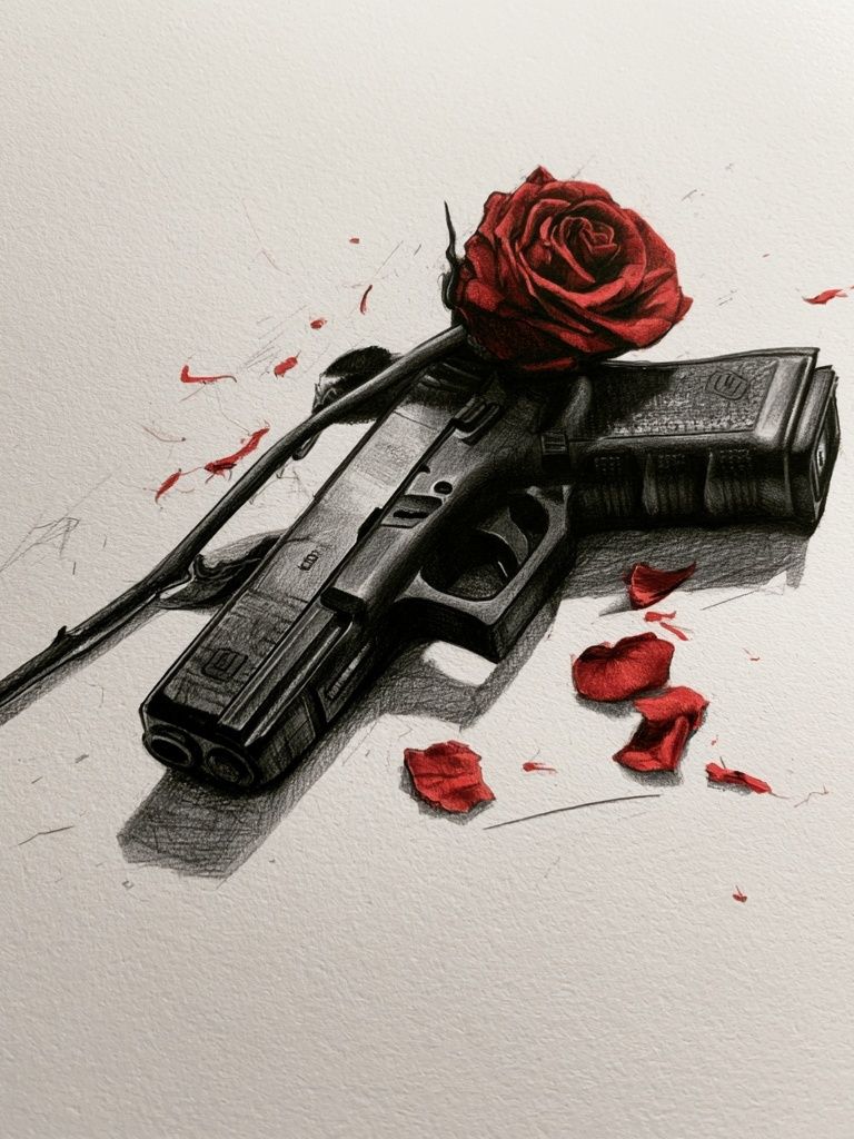 Rose and Pistol Illustration Poster. poster — illustration art
