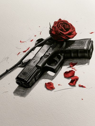 Rose and Pistol Illustration Poster.