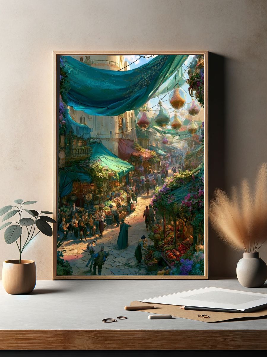 Enchanted Market Street Illustration Poster. — room view 2