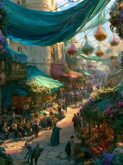 Enchanted Market Street Illustration Poster.