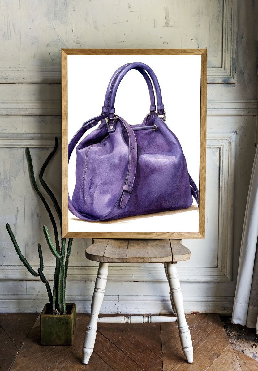 Purple Handbag Watercolor Print. room preview