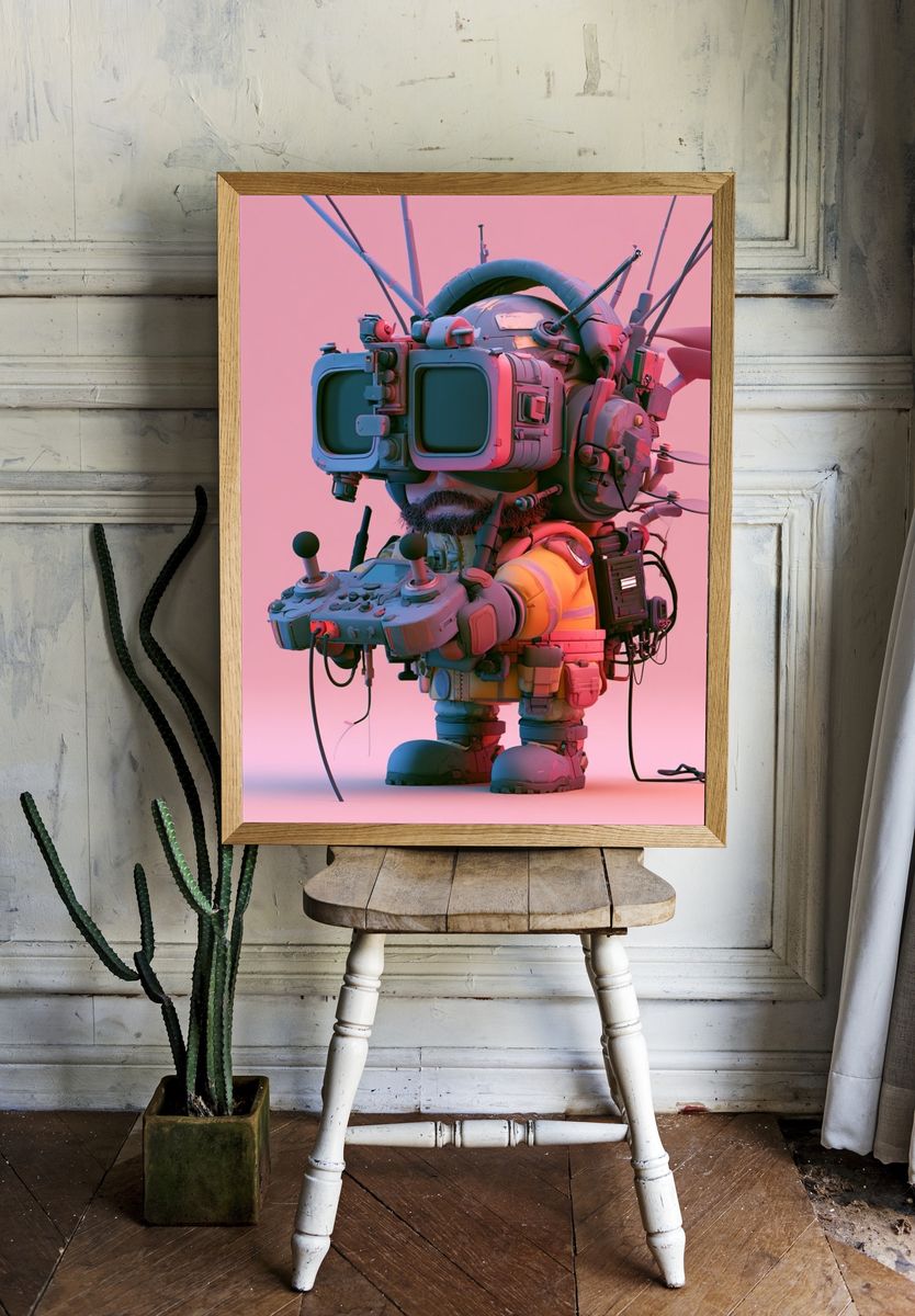 Retro Robot Pilot Illustration Poster. room preview