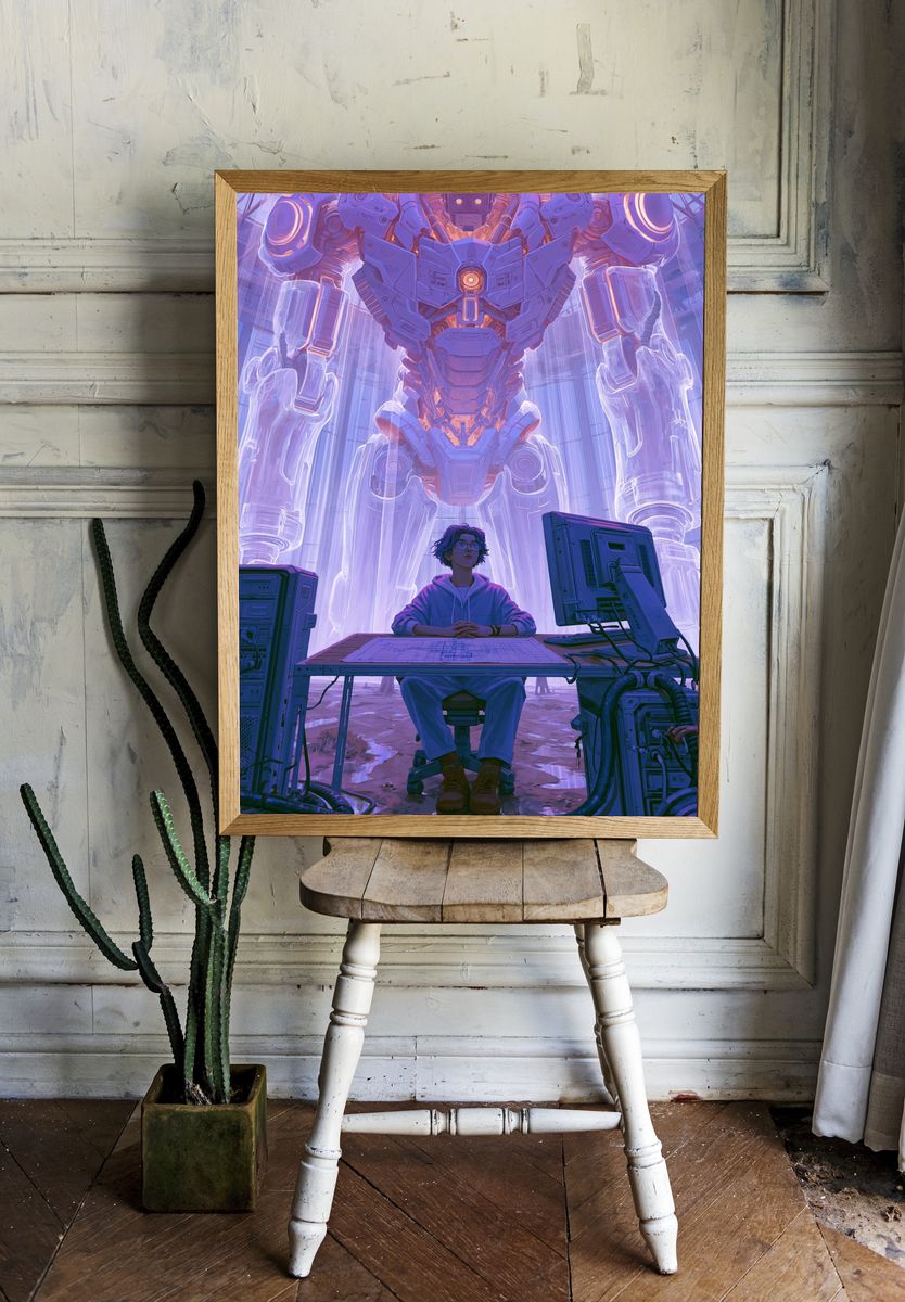 Mecha Control Room Digital Art Poster. — room view 1