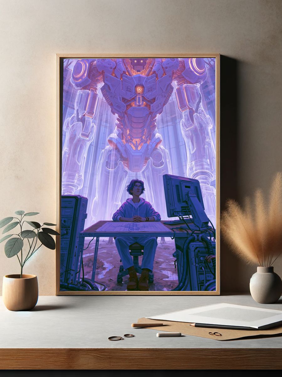 Mecha Control Room Digital Art Poster. — room view 2