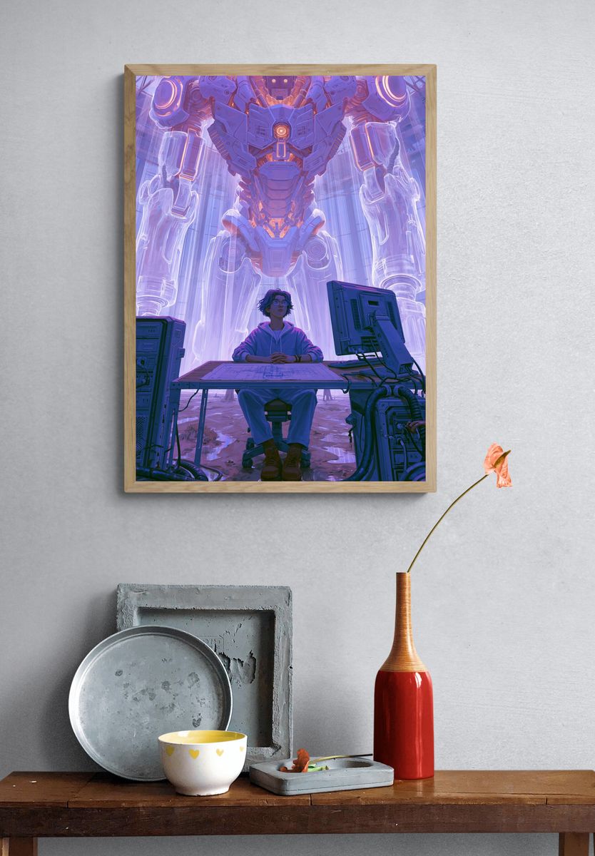 Mecha Control Room Digital Art Poster. — room view 3