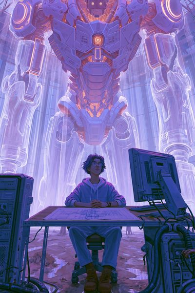 Mecha Control Room Digital Art Poster. poster