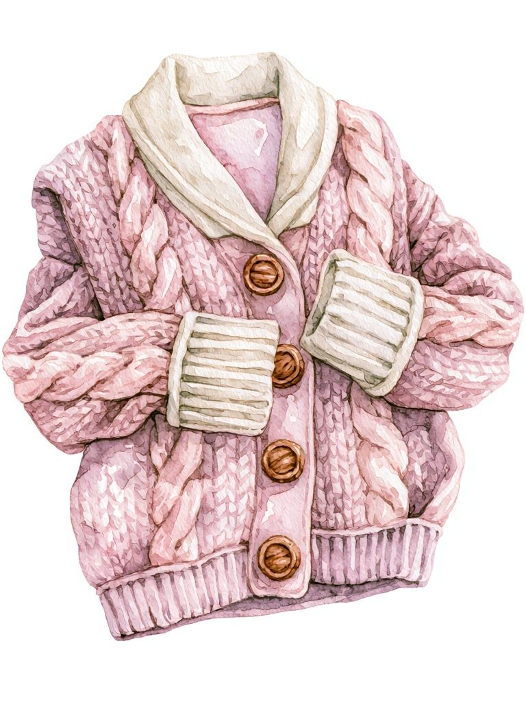 Pink Knit Cardigan Watercolor Print. poster detail