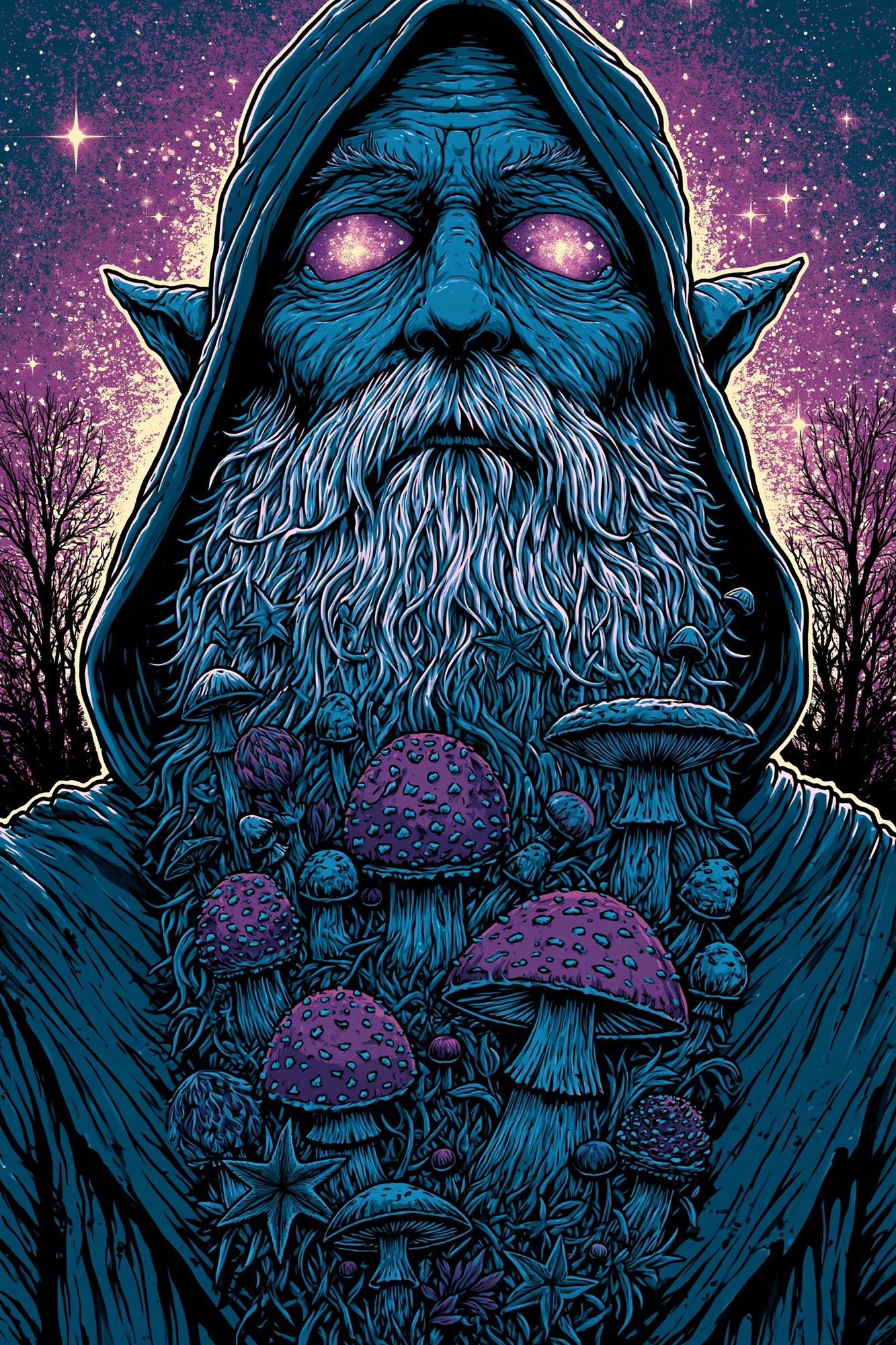 Mystic Mushroom Wizard Illustration Poster. poster — illustration art