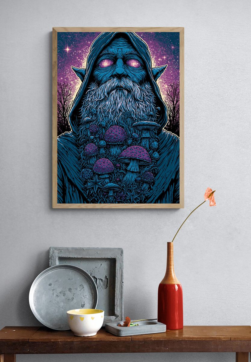 Mystic Mushroom Wizard Illustration Poster. — room view 3