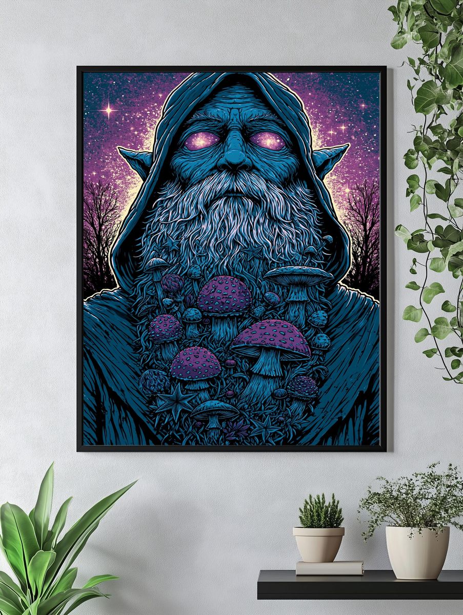 Mystic Mushroom Wizard Illustration Poster. — room view 4