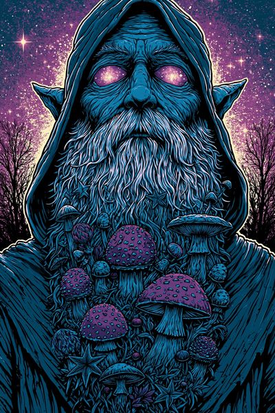 Mystic Mushroom Wizard Illustration Poster.