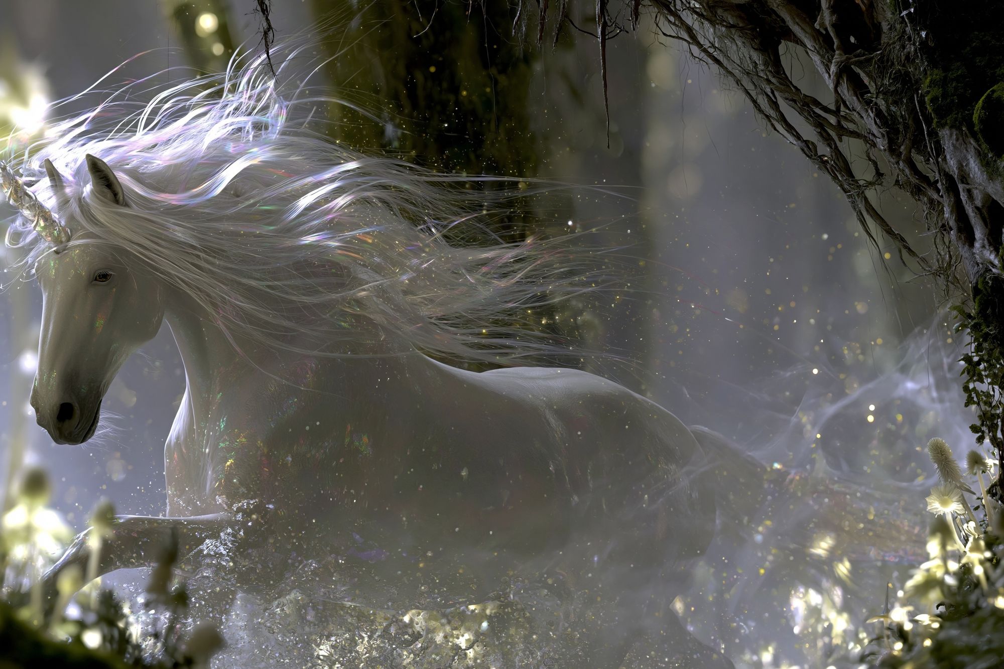 Mystic Unicorn Forest Print. poster detail