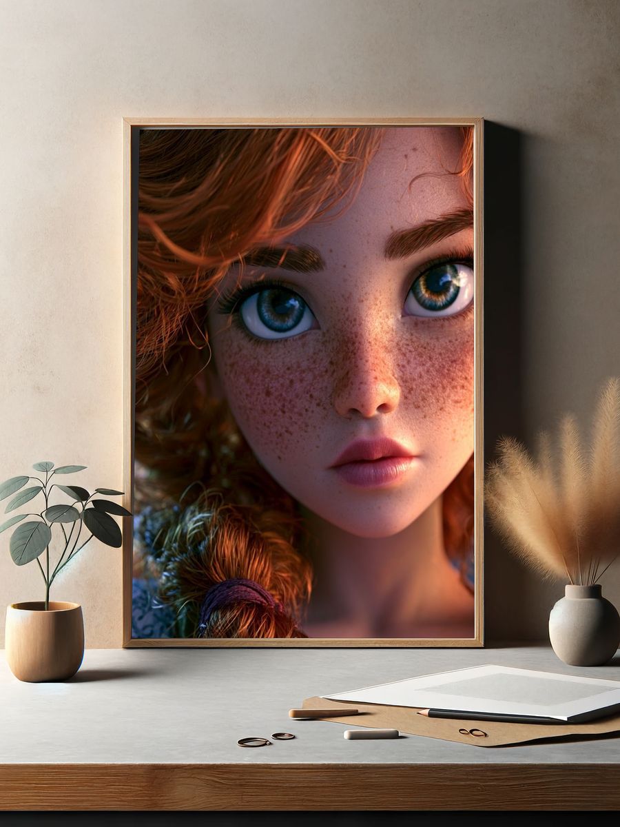 Freckled Red-Haired Girl Portrait Print. — room view 2